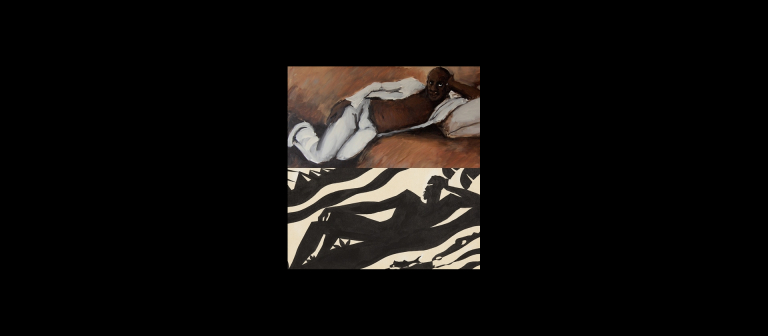Lynette Yiadom-Boakye, "Pas a Cote de N'importe Ou," 2010. Aaron Douglas, "The Negro Speaks of Rivers (For Langston Hughes)," 1941. Lynette Yiadom-Boakye, "Pas a Cote de N'importe Ou," 2010. Aaron Douglas, "The Negro Speaks of Rivers (For Langston Hughes)," 1941.