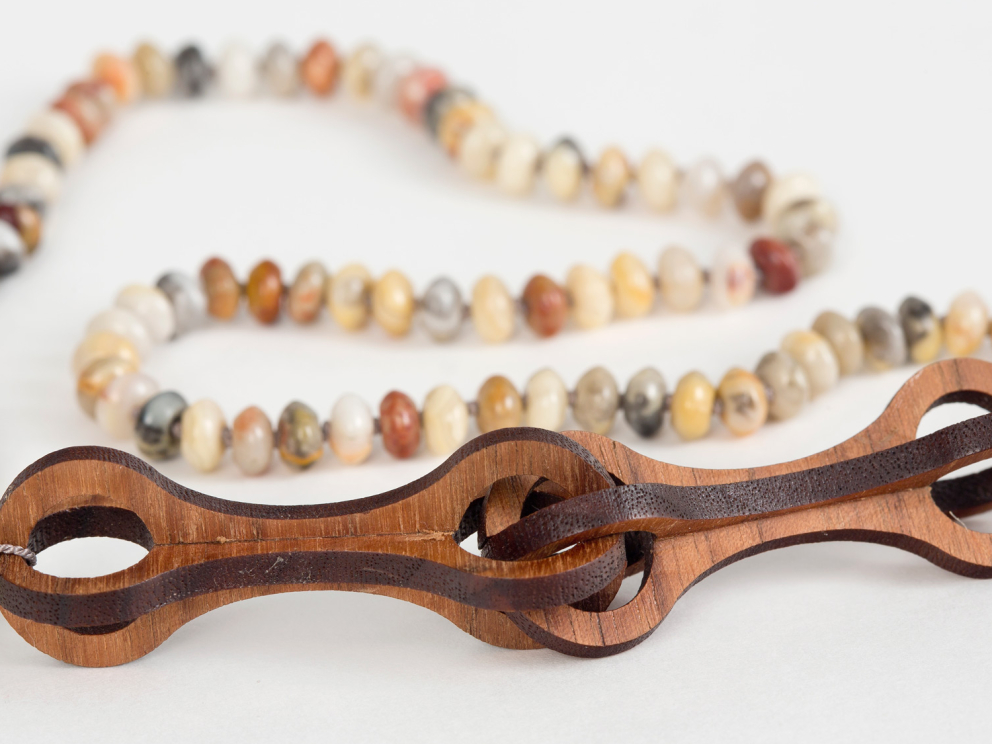 Double Walnut Bone Link & Opal Necklace