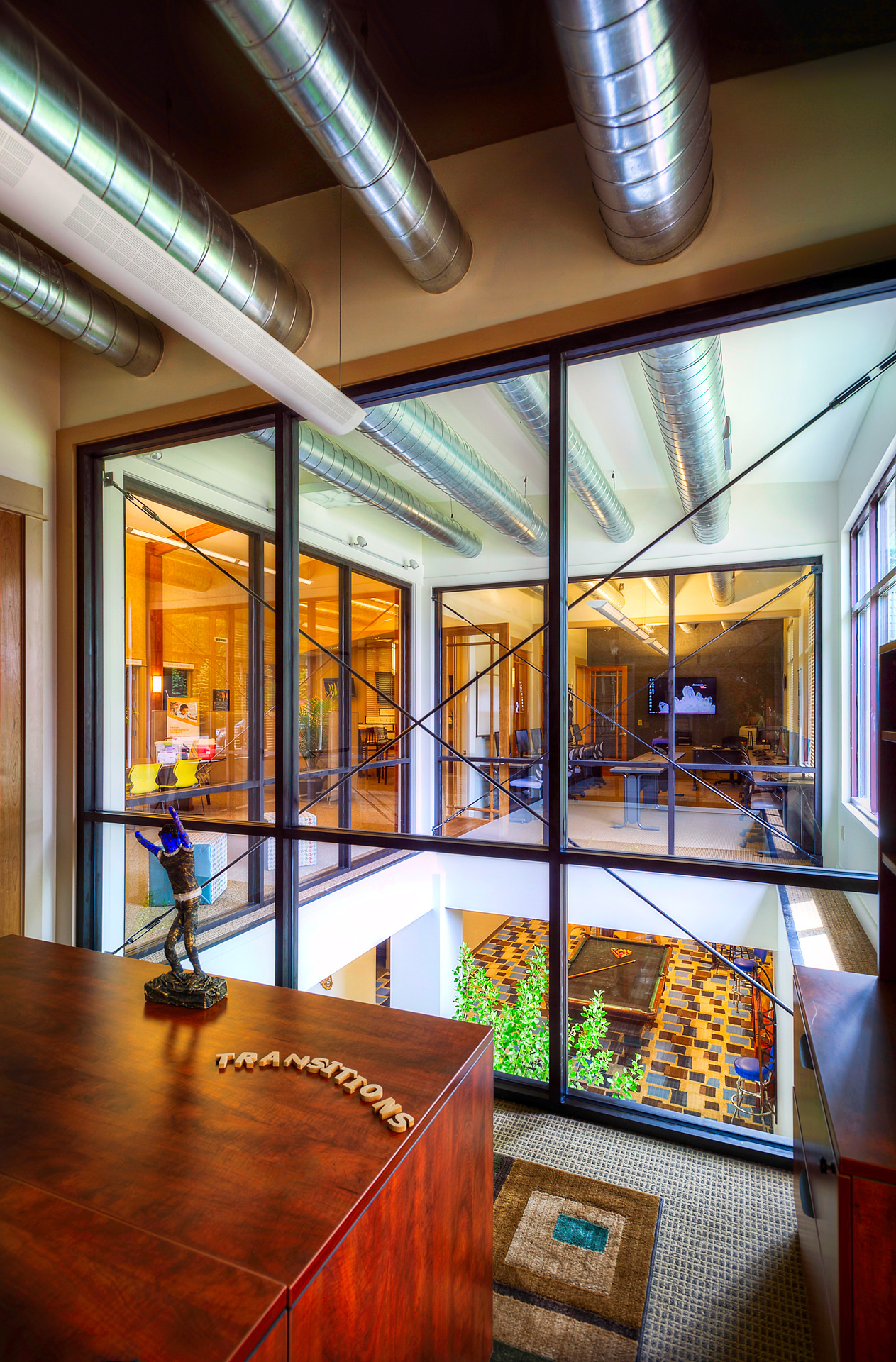 Office space with large glass walls