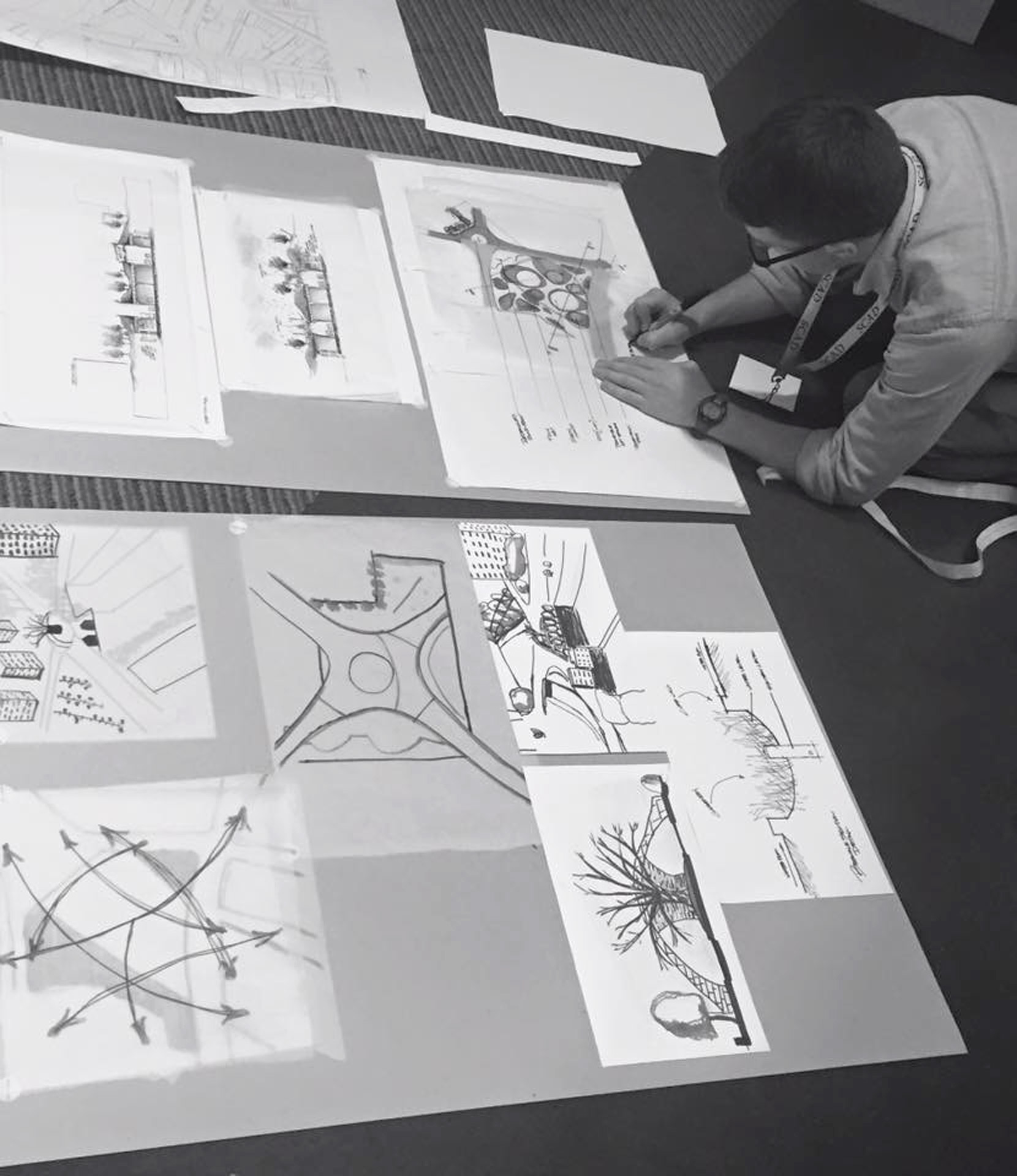 Student works on a rendering 