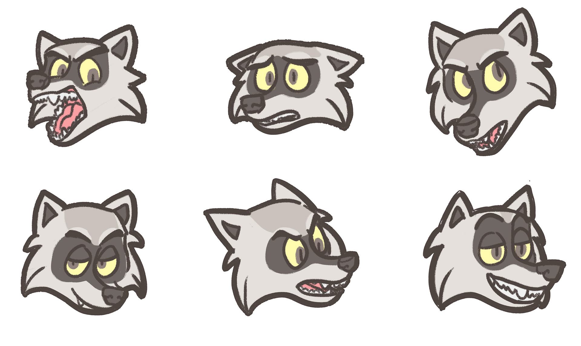 Six expressions of raccoon cartoon character 