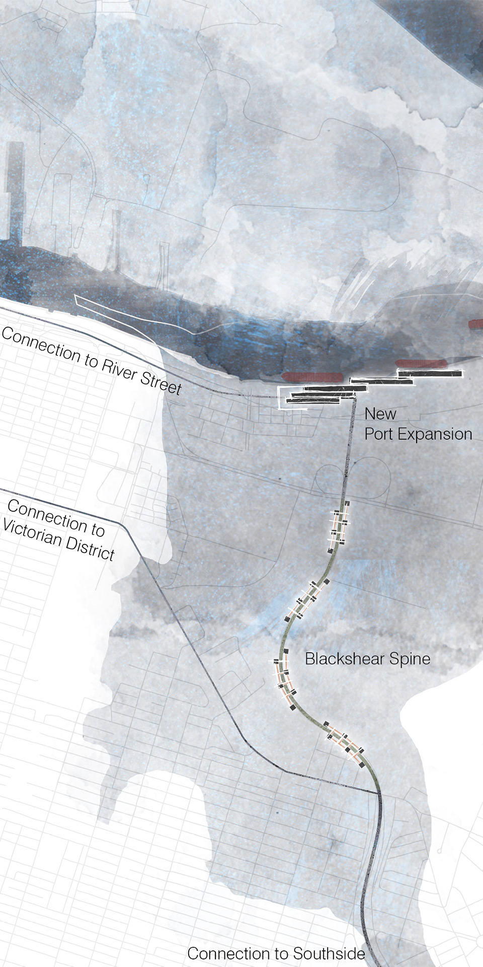 Watercolor map of Savannah showing effect of storm surge