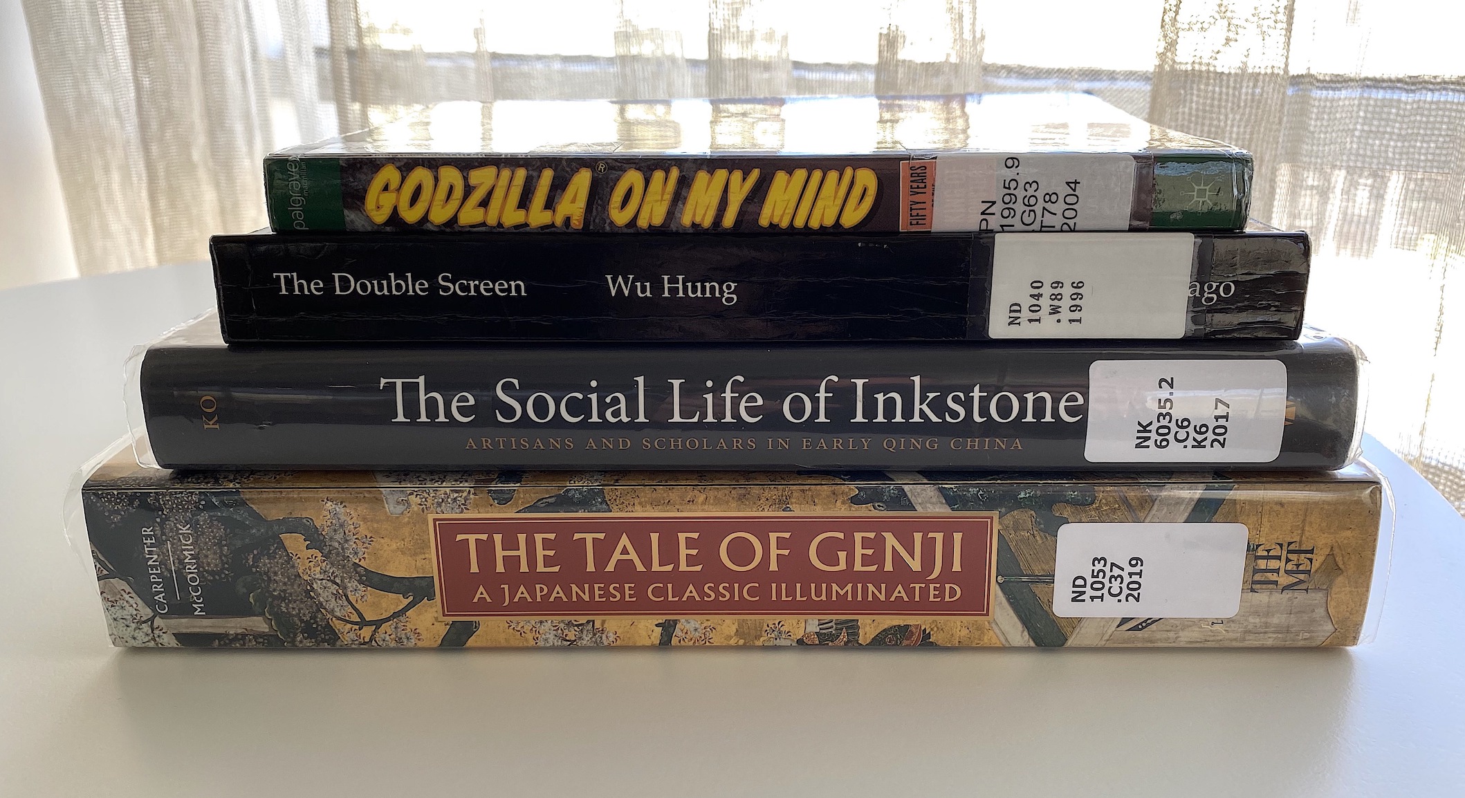 stack of library books
