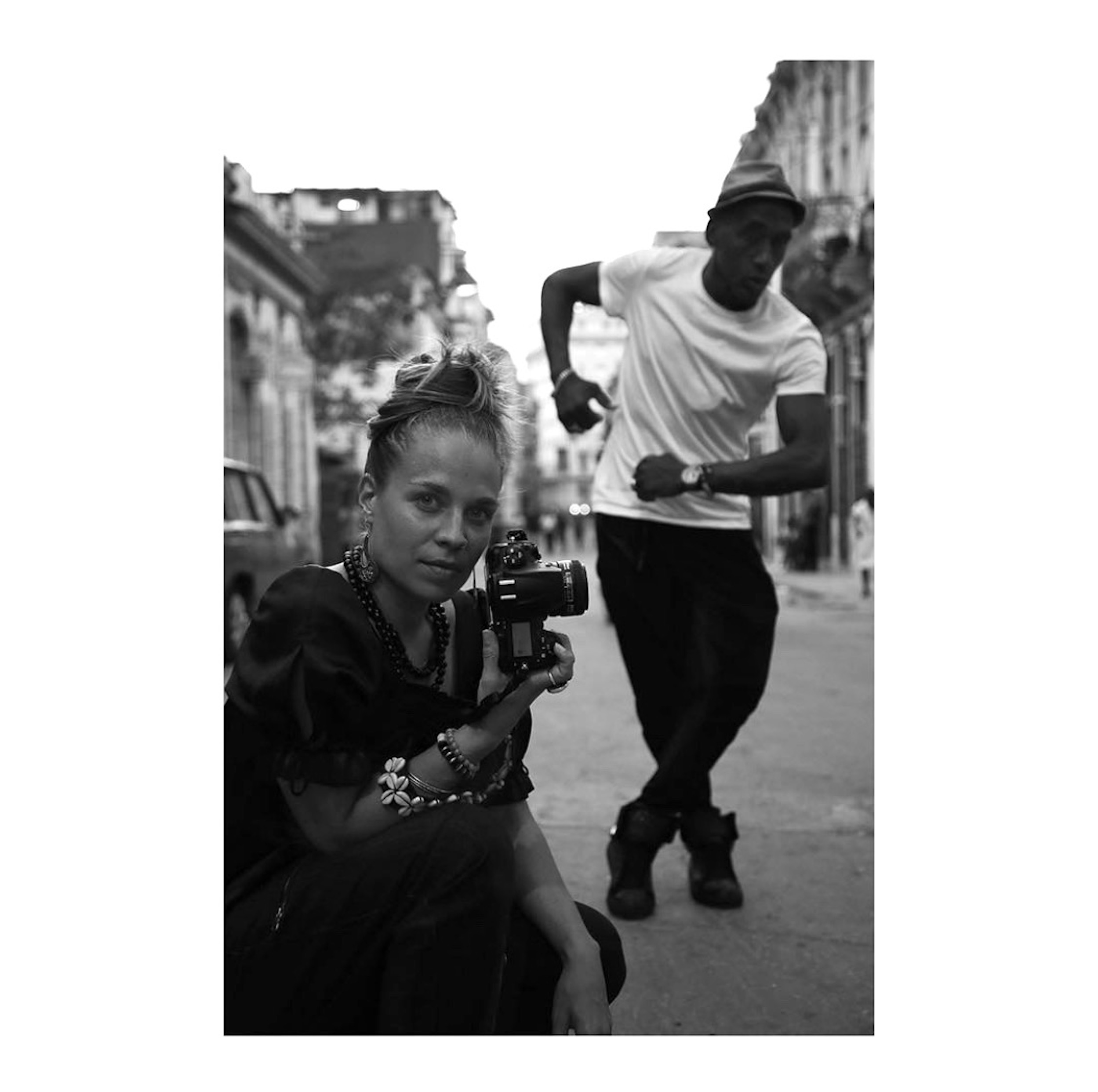 Black-and-white photo by Jose Sandoval, taken in Havana, shows Dr. Petra Richterová with one of Cuba's greatest rumba dancers, Bárbaro Ramos Aldazábal