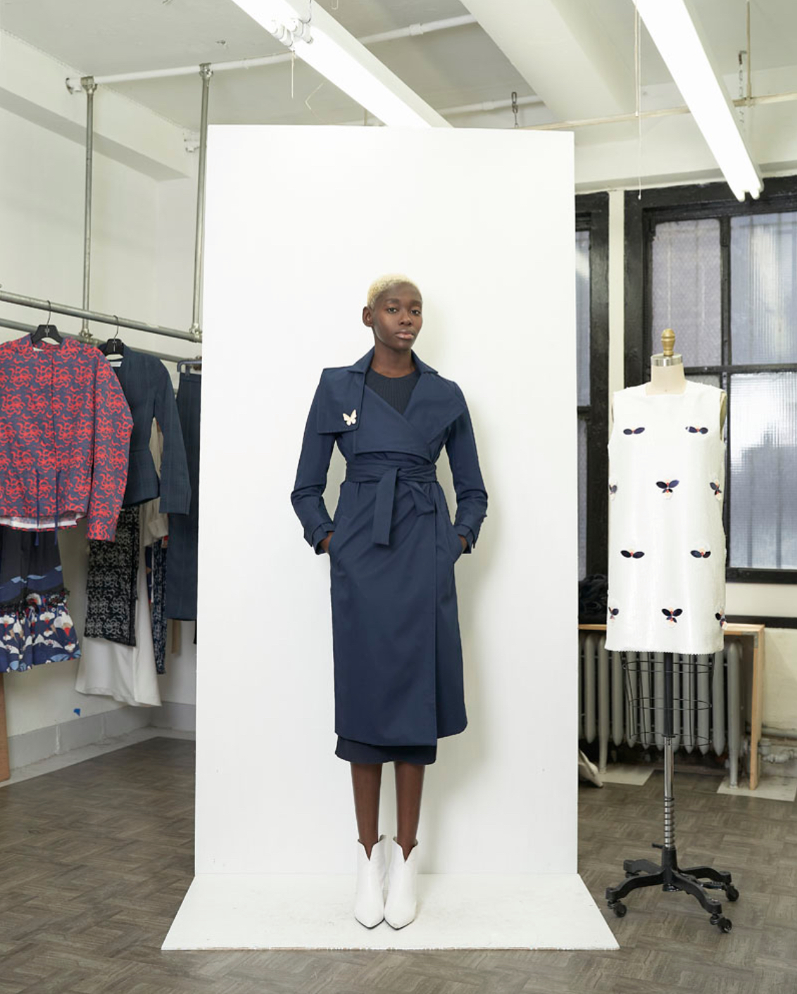 A model wearing a jacket from the 2022 Collection by Johnathan Hayden.