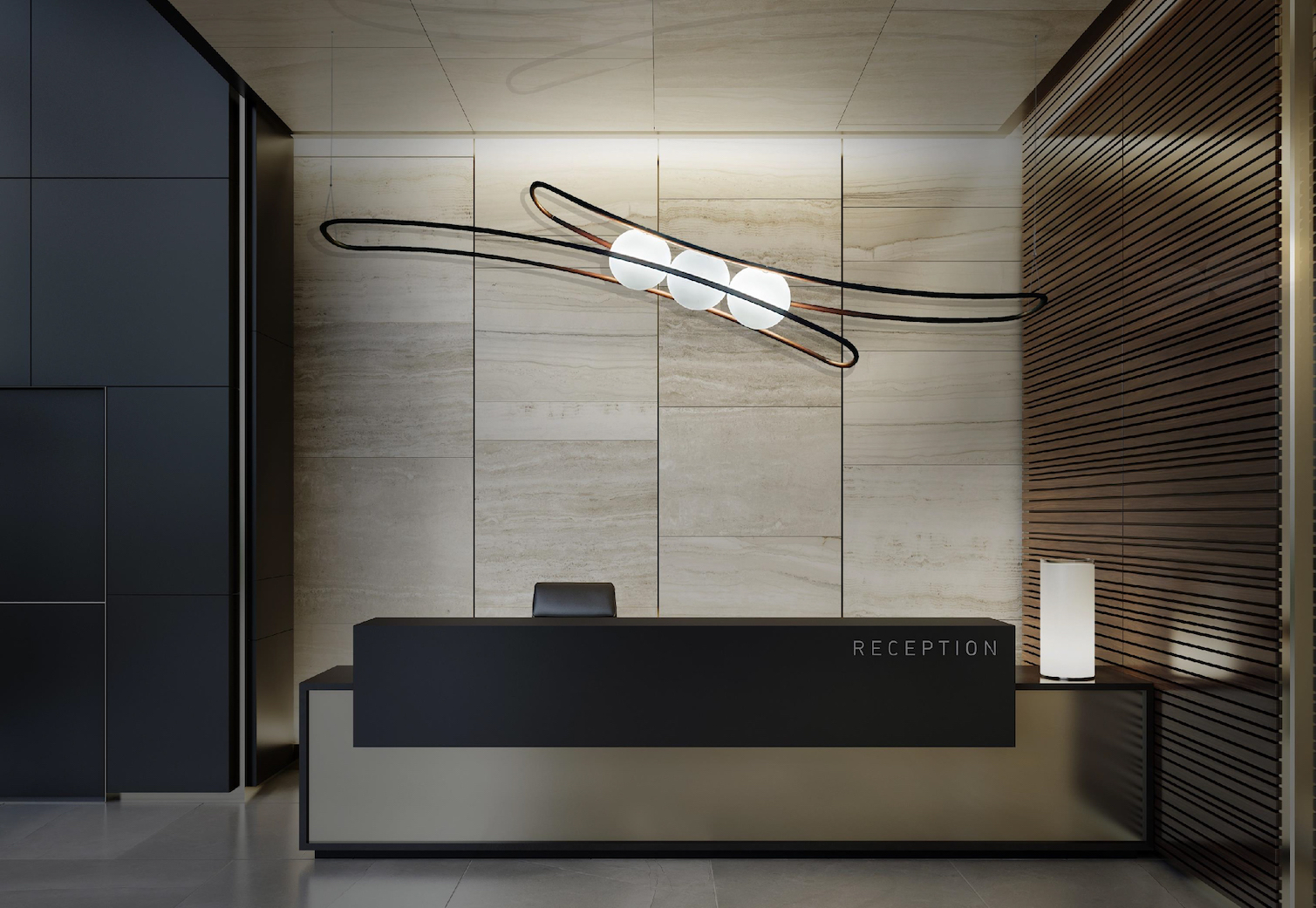 lighting design by Gabriela Saadia in place in lobby