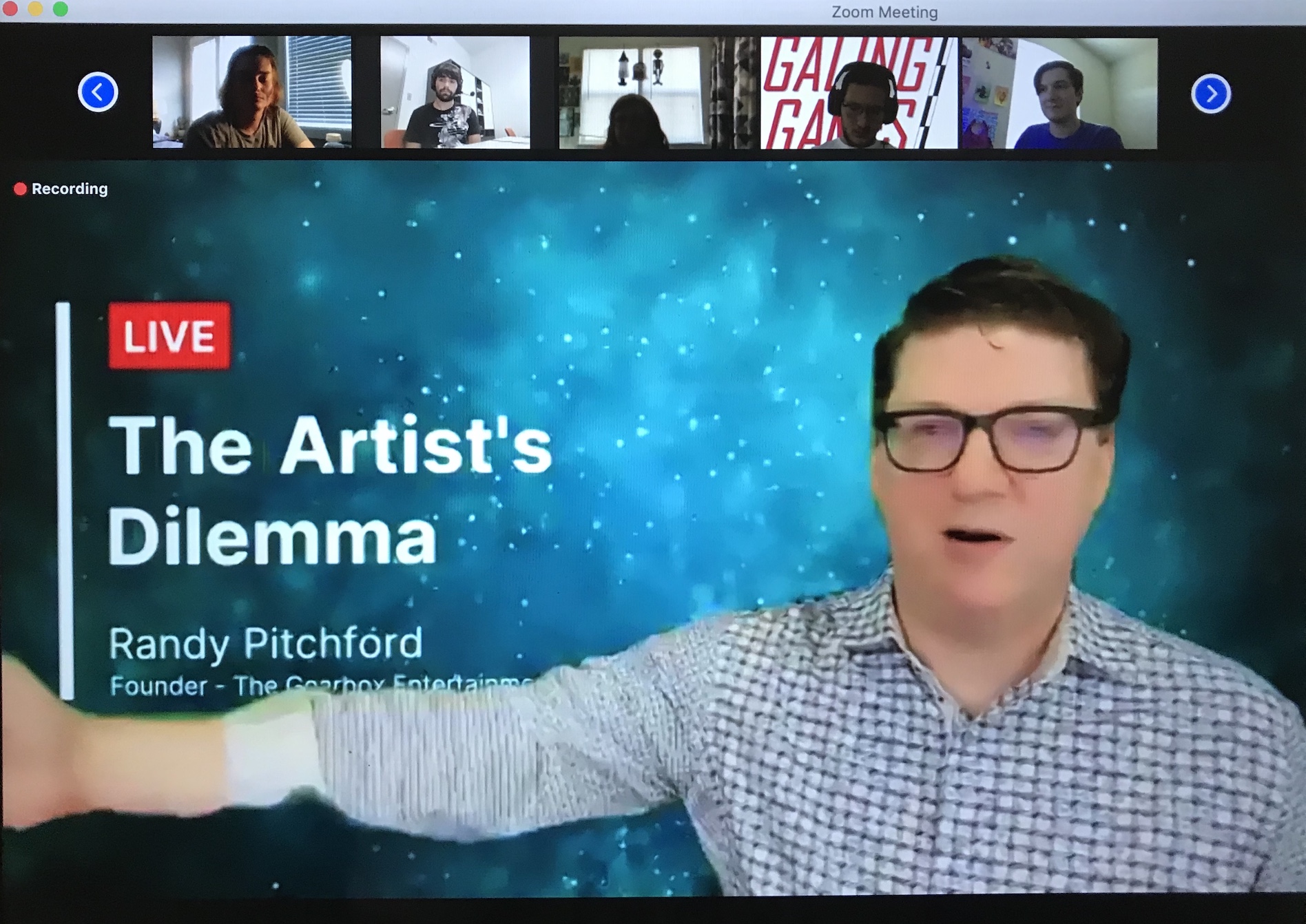Pitchford's guest lecture, "The Artist's Dilemma," delivered via Zoom