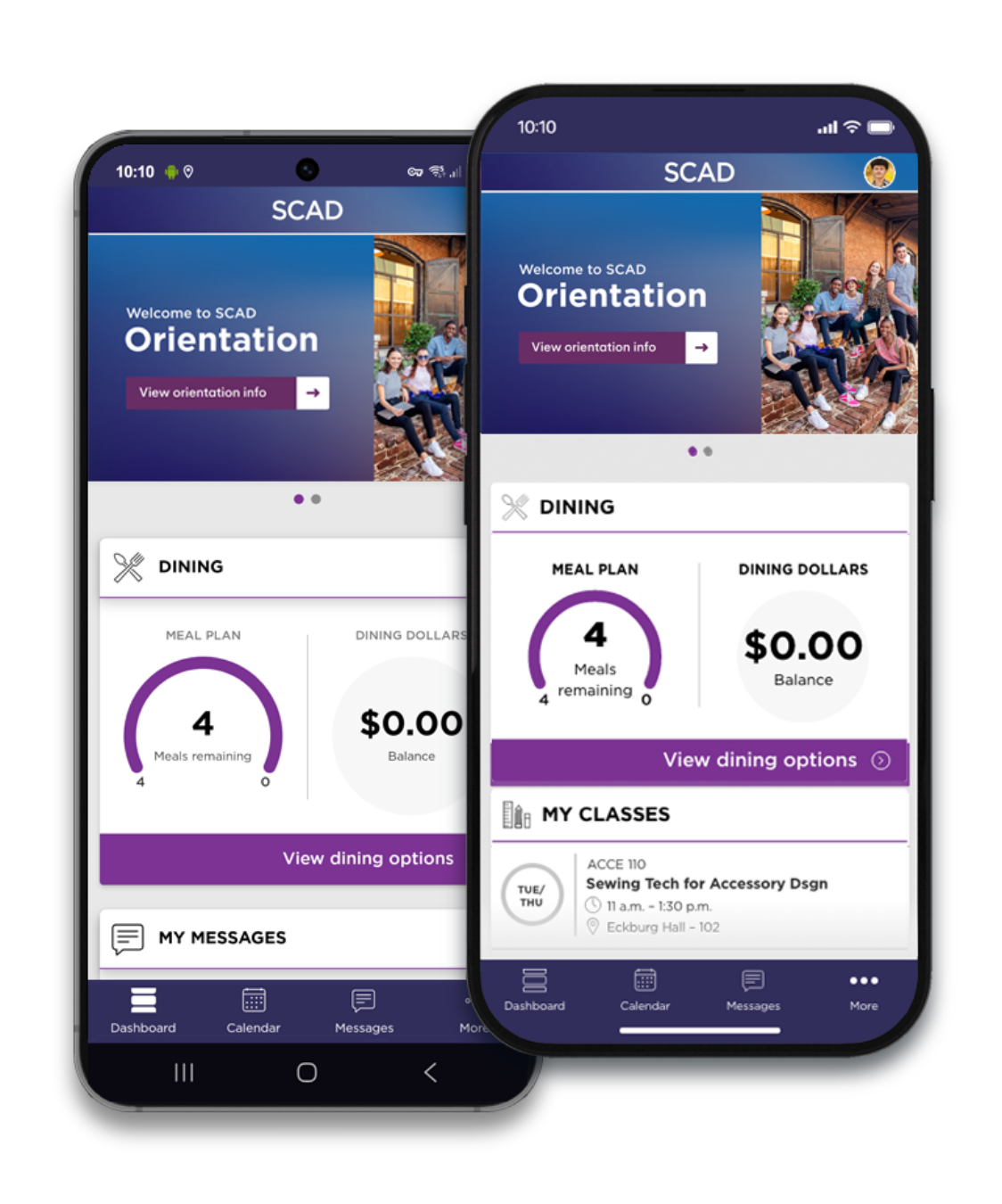 Mobile phones showing the SCAD app