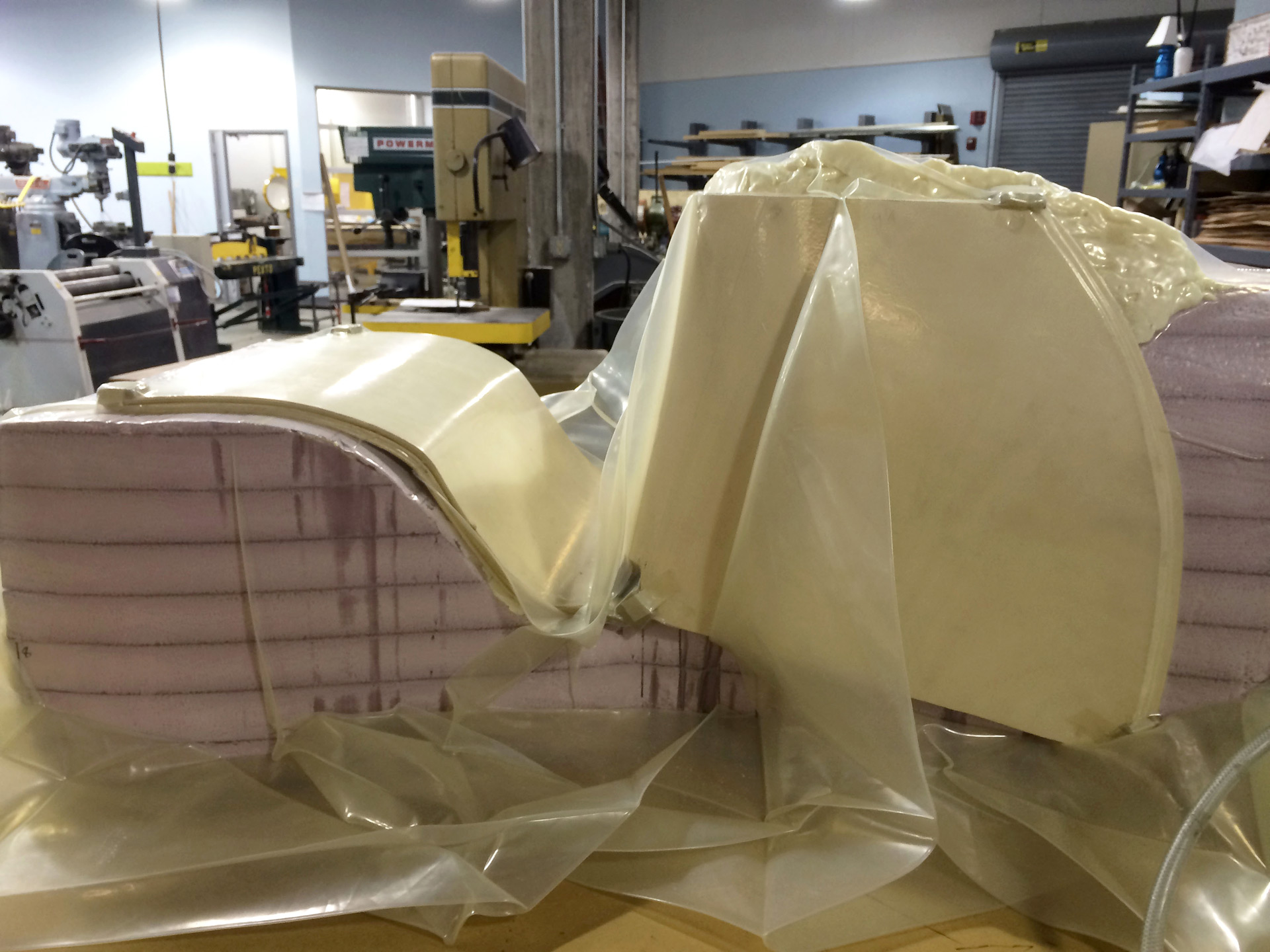 Chair in progress covered in plastic