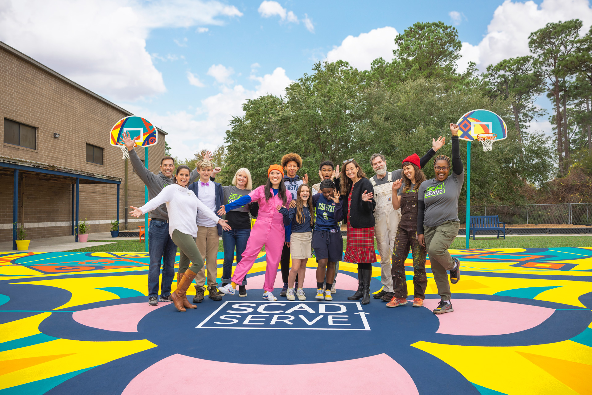 Group on basketball court