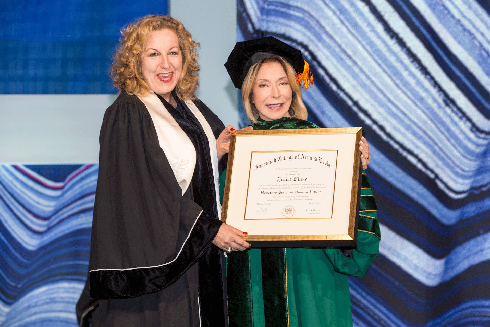SCAD founder and president presents honorary degree to Blake
