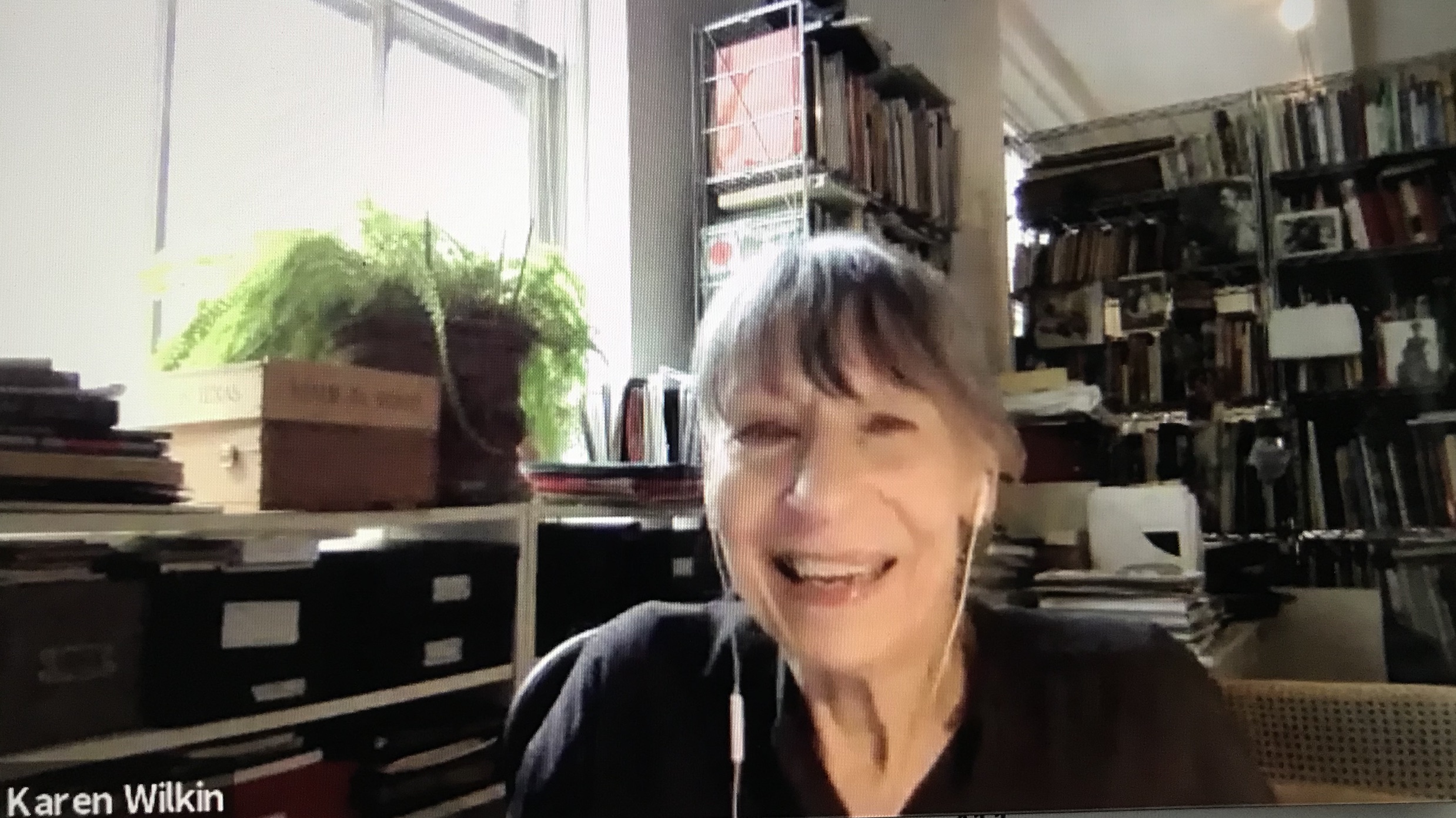 Karen Wilkin on a video call