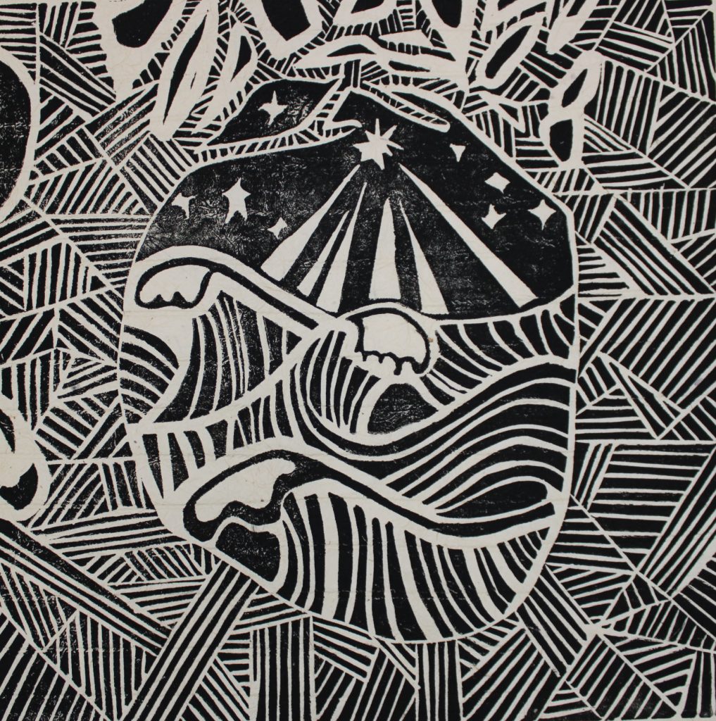 Sauda Mitchell (American, b. 1981); Voyage No. 3, 2020; linoleum on paper; courtesy of the artist.