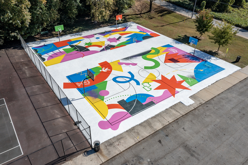A "pop art" basketyball court rendering