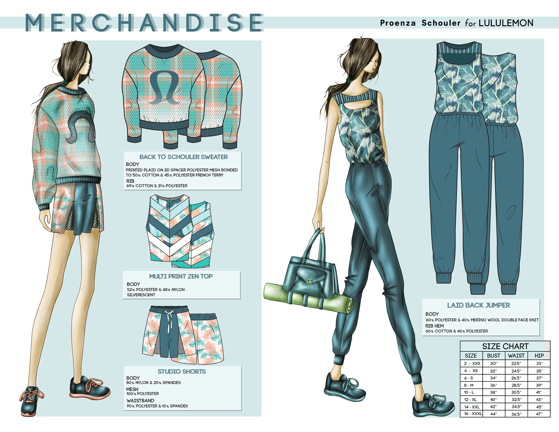 SCAD student Jessica Ferreira’s sketches for Lululemon