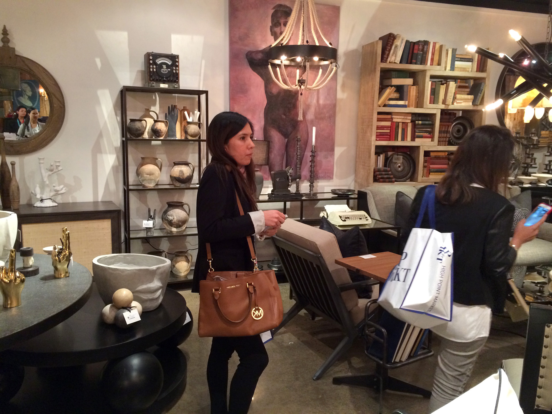 Student walks through showroom