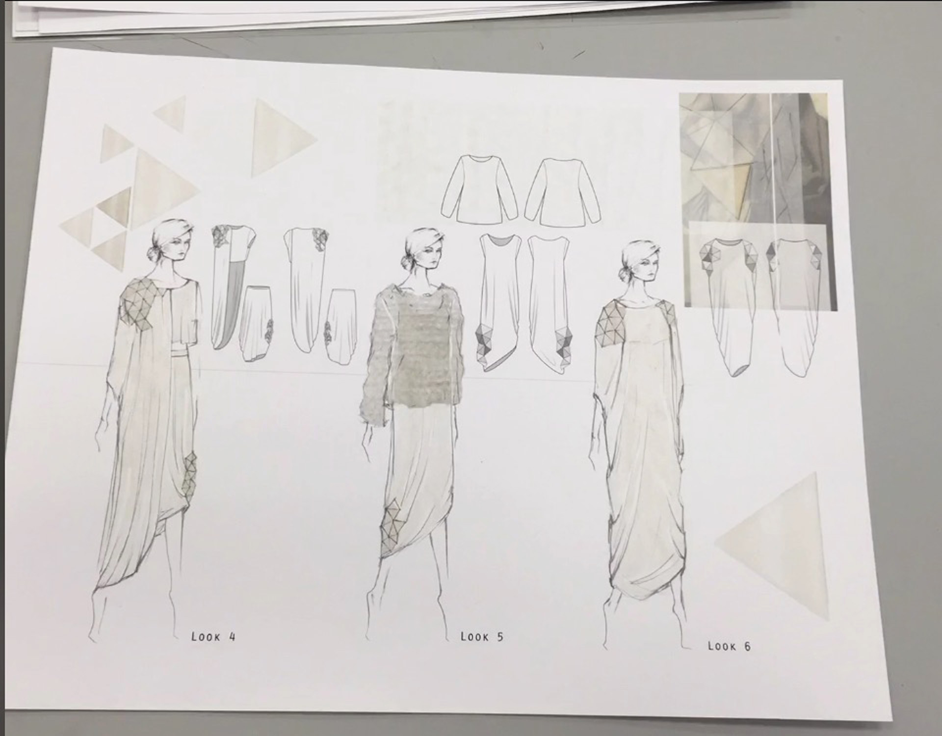 Three different looks sketched by Molly Sayers 