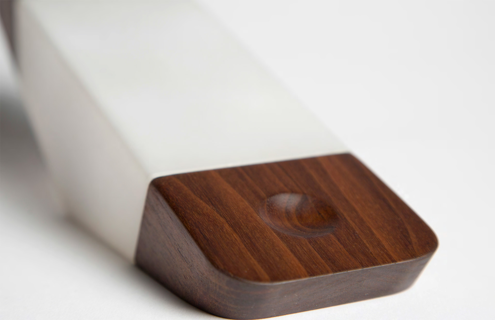 Wooden detail of Nick Baker's Prism bedside lamp