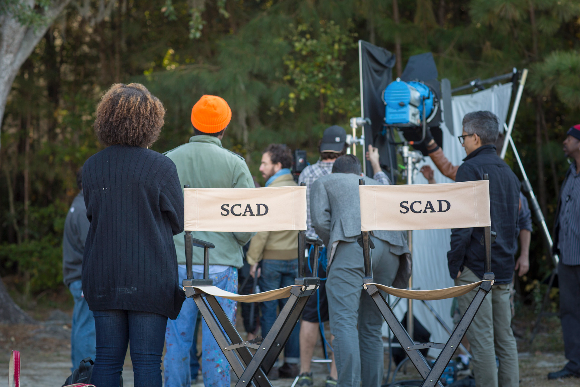 Two SCAD director chairs on set