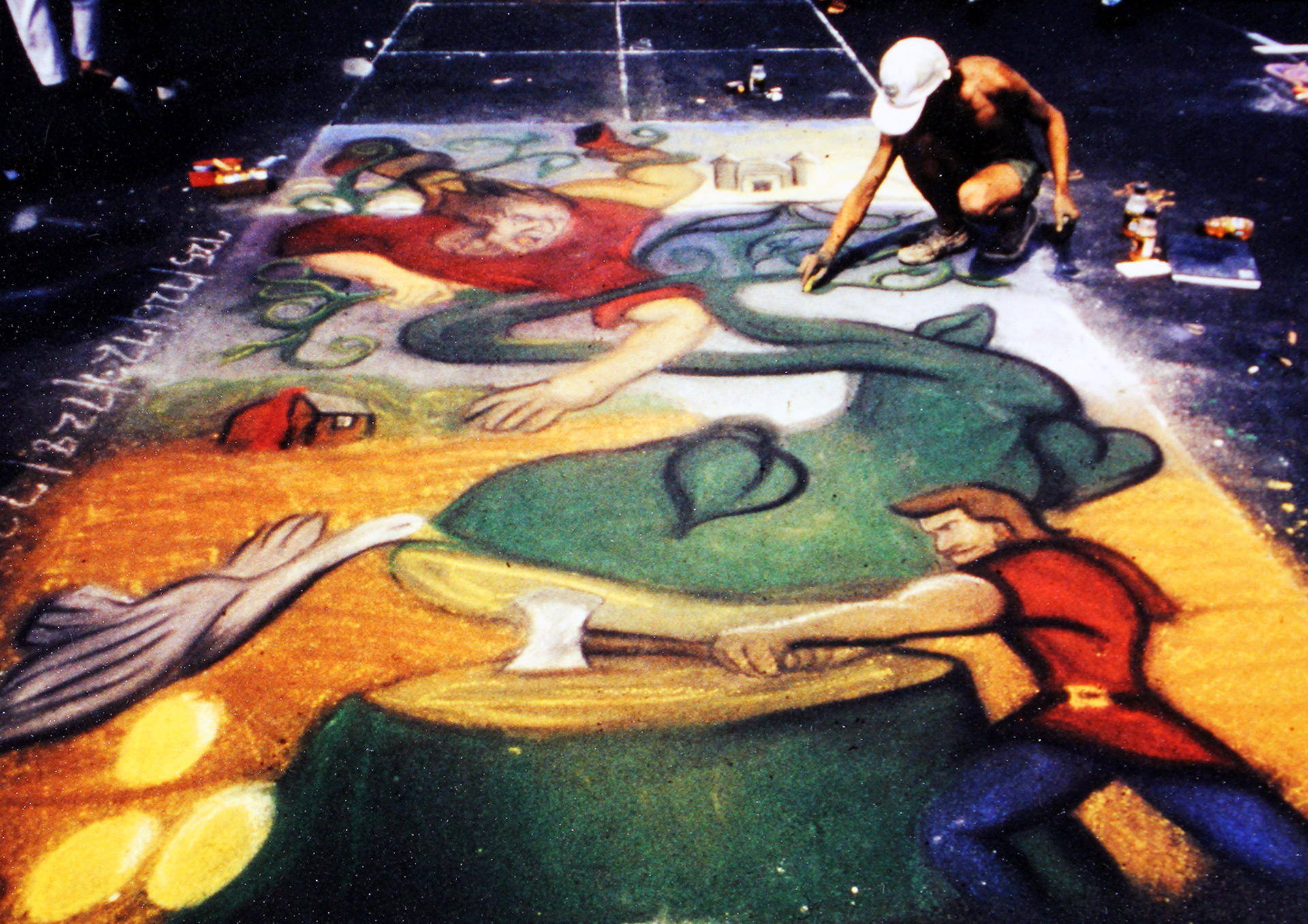 Troy Wingard working on his artwork for the 1994 Sidewalk Arts Festival