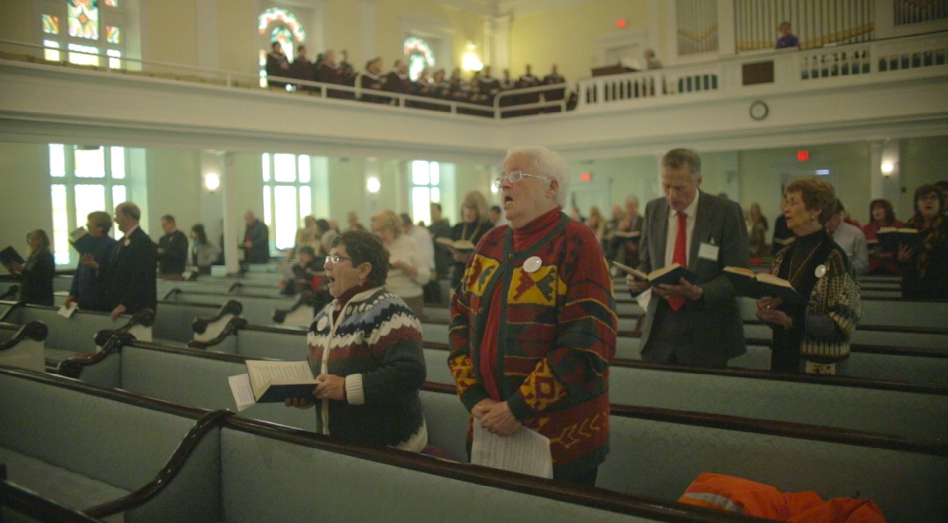 Still of a church congregation in the movie State of Marriage