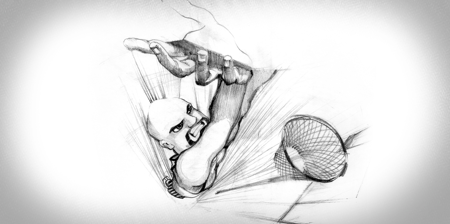 Earlier character sketch of man dunking 
