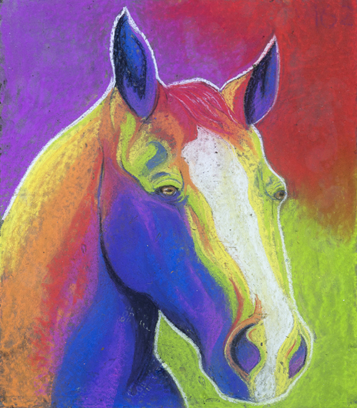 Sidewalk art of a neon horse