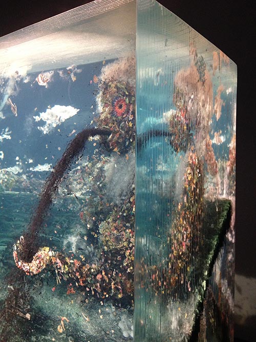 Corner detail of Dustin Yellin's "The Triptych"