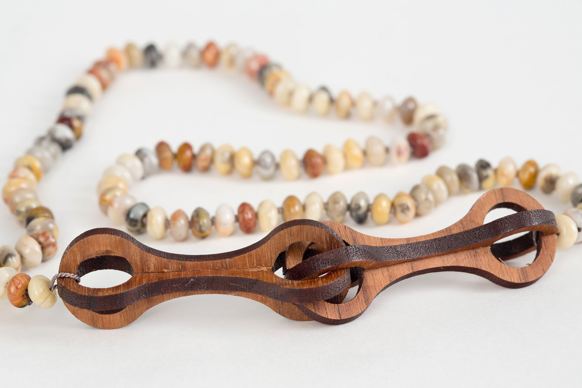 Double Walnut Bone Link & Opal Necklace