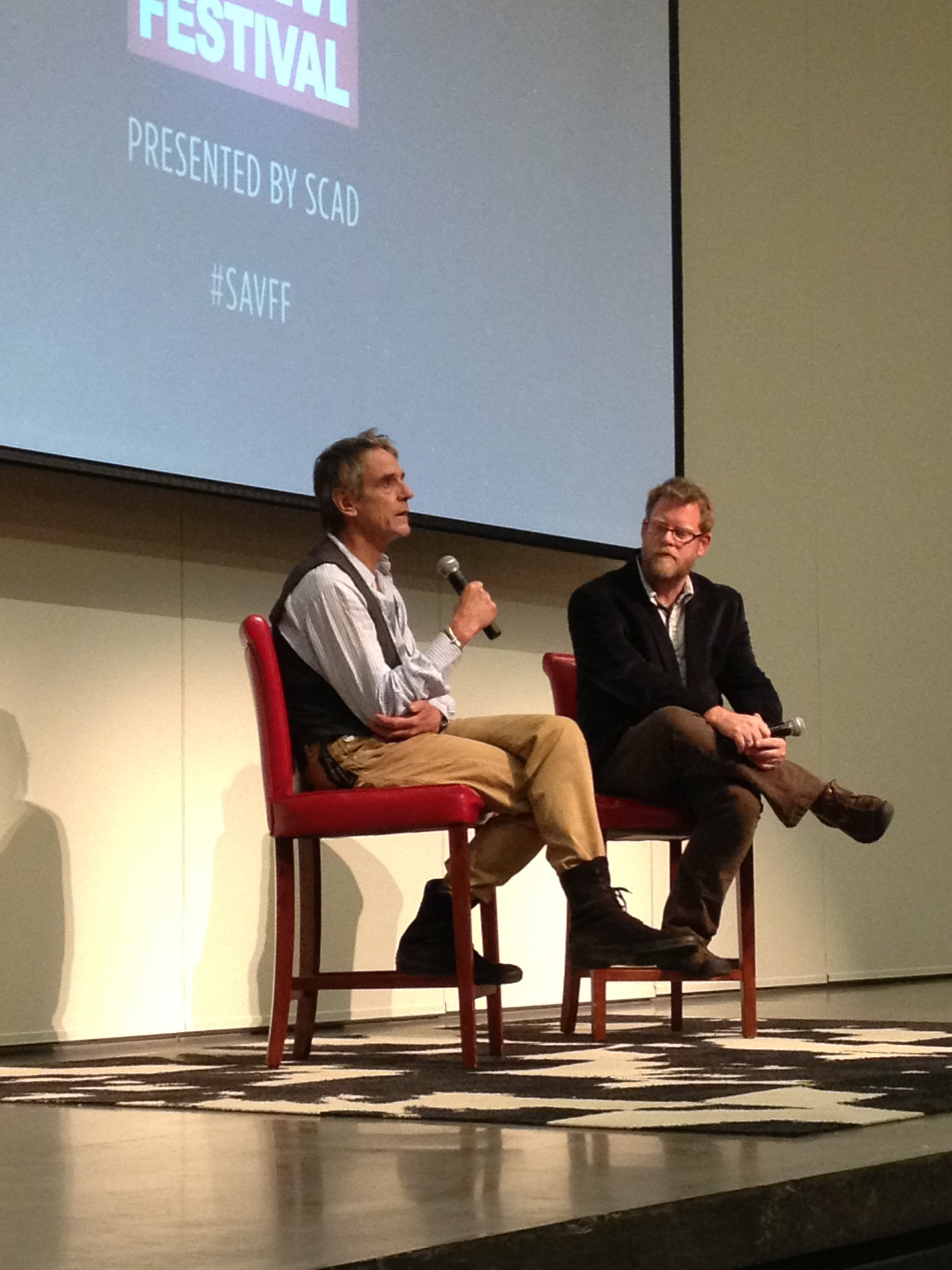 Actor talks on stage at the Savannah Film Festival