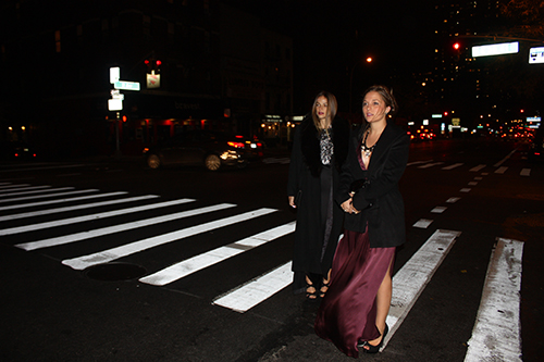 Ariel Ray Lilly and Christina Coniglio in a crosswalk