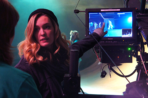 Olivia Day provides direction on set of her film
