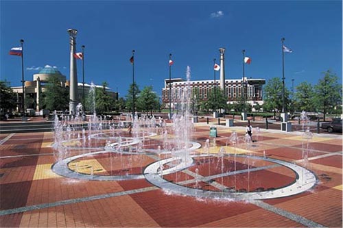 Water fountain with Olympic rings