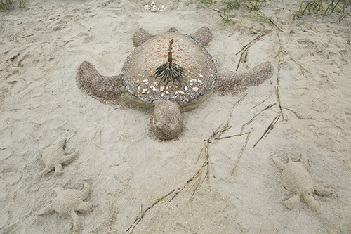 Sand sculpture of turtle
