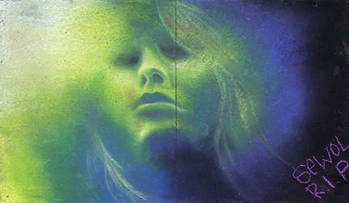 Sidewalk art of a green glowing woman