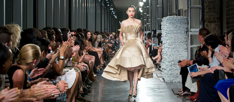 model walking runway at SCAD Fashion Show