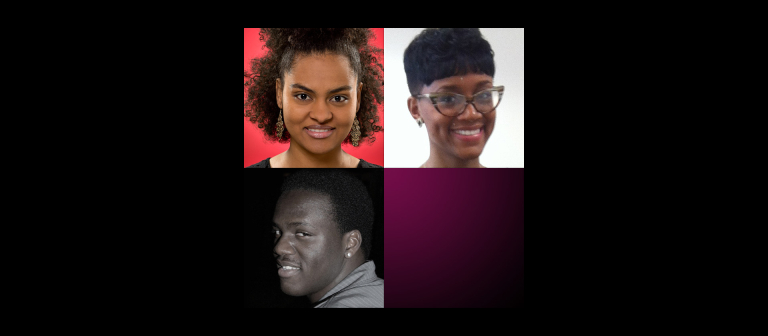 Salimi Akill (B.F.A. fashion student), Alicia Akrie (B.F.A. fashion student) and Christian Harris (M.F.A. fashion student)