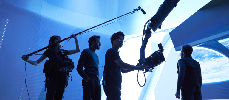 Film and television students work on the XR stage