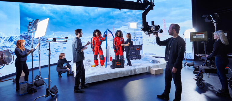 Student film an arctic scene on the XR stage