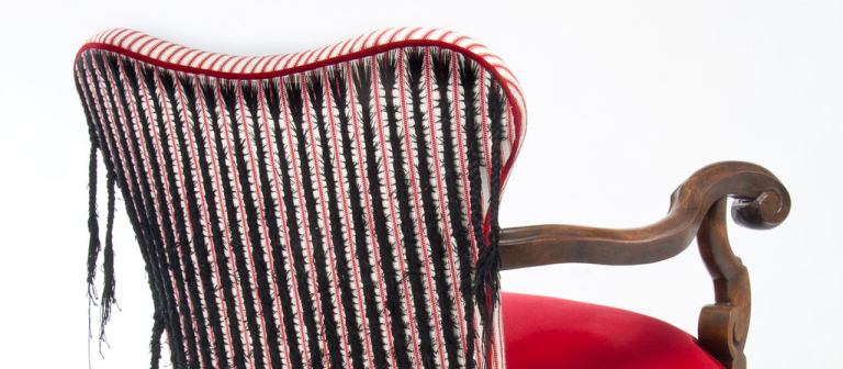Sonya Clark, “Hair Chair,” chair, cloth and thread, 2012