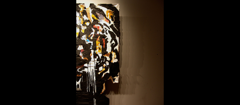 Daniel Bonnell, "Nativity," house paint on grocery bag paper, 83" x 75", 2012.