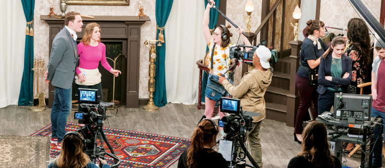 Performing arts students on the set of "Nailed It"