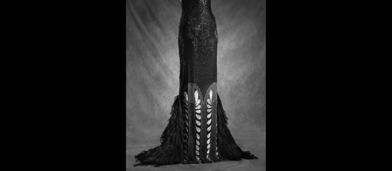 Ralph Lauren Collection, Fall 2011, black silk, embroidered art deco evening dress (Chrysler bldg).