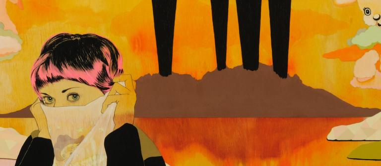 Ann-Marie Manker, "Swan Song," acrylic, pencil, ink on braced wood panel, 32" x 48", 2010.