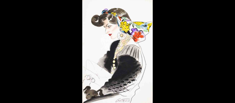 Antonio Lopez, "Norma Kamali, American Vogue," pencil and watercolor on paper, 1984.