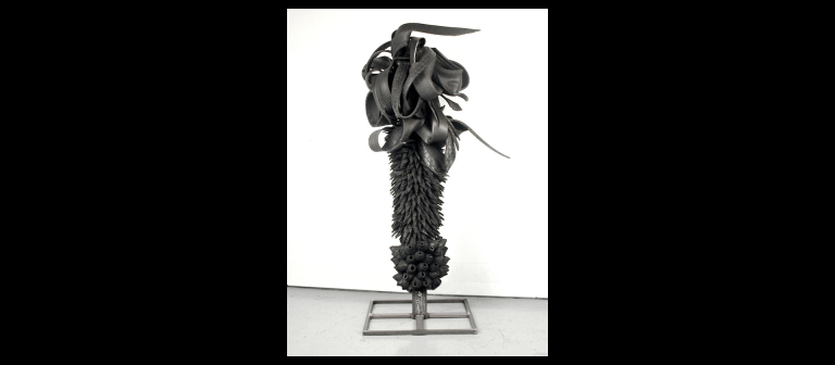 Chakaia Booker, "Hybrid," rubber tire and wood, 92.88" x 42.38" x 33", 2003.