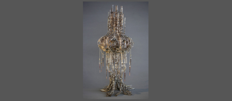 Seven of Fronds sculpture with blown glass and found objects