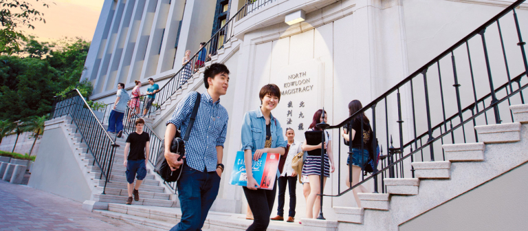 Students outside the SCAD Hong Kong building