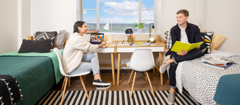 Students relaxing in dorm room