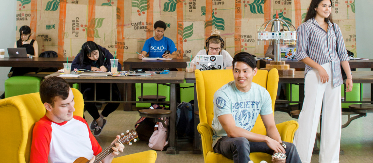 Students hanging out at The Hive